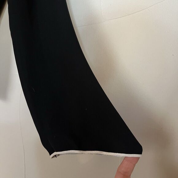 Dana Buchman Black Tuxedo Ruffle Wrap Long Sleeve‎ 100% Silk Blouse SZ 6 Medium - Picture 7 of 16